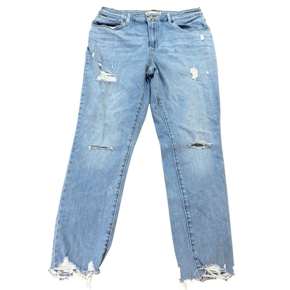 LEVIS Womens 33 721 High Rise Skinny Light Wash Distressed Ripped Jeans Denim